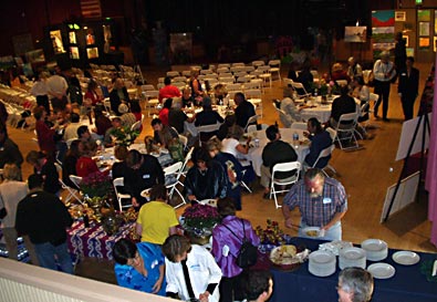 An overview of an entertainment event in a Grass Valley venue catered by the Truffle Shop in Nevada City, CA